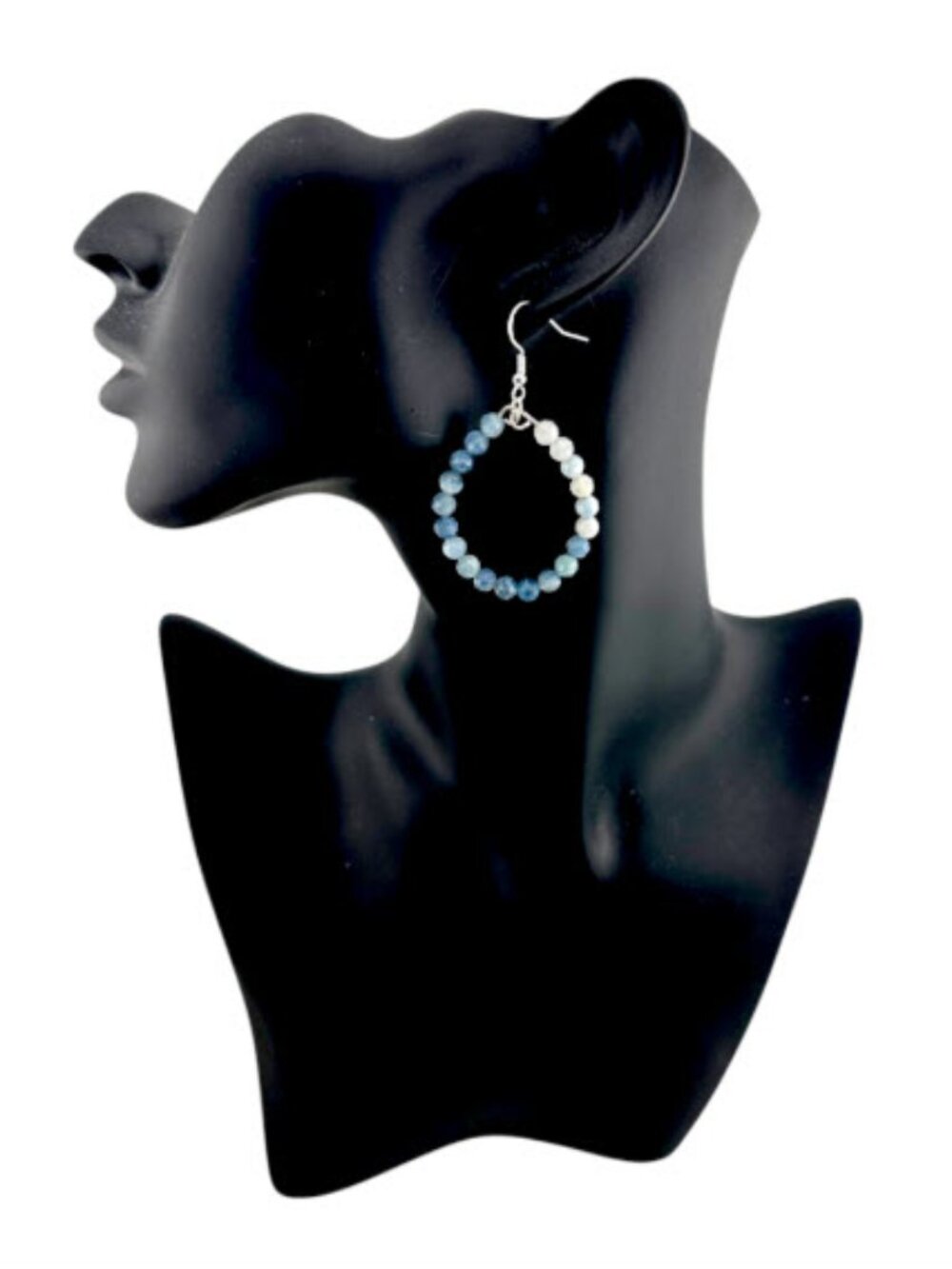 Natural Aquamarine Ombre Hoop Earrings Sterling Silver Coastal March Birthstone - Picture 4 of 9